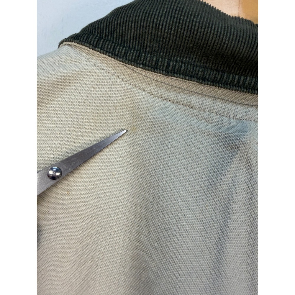 LL Bean Mens Field Coat Barn Jacket Beige Khaki Canvas Plaid Lined Corduroy L - Picture 4 of 16